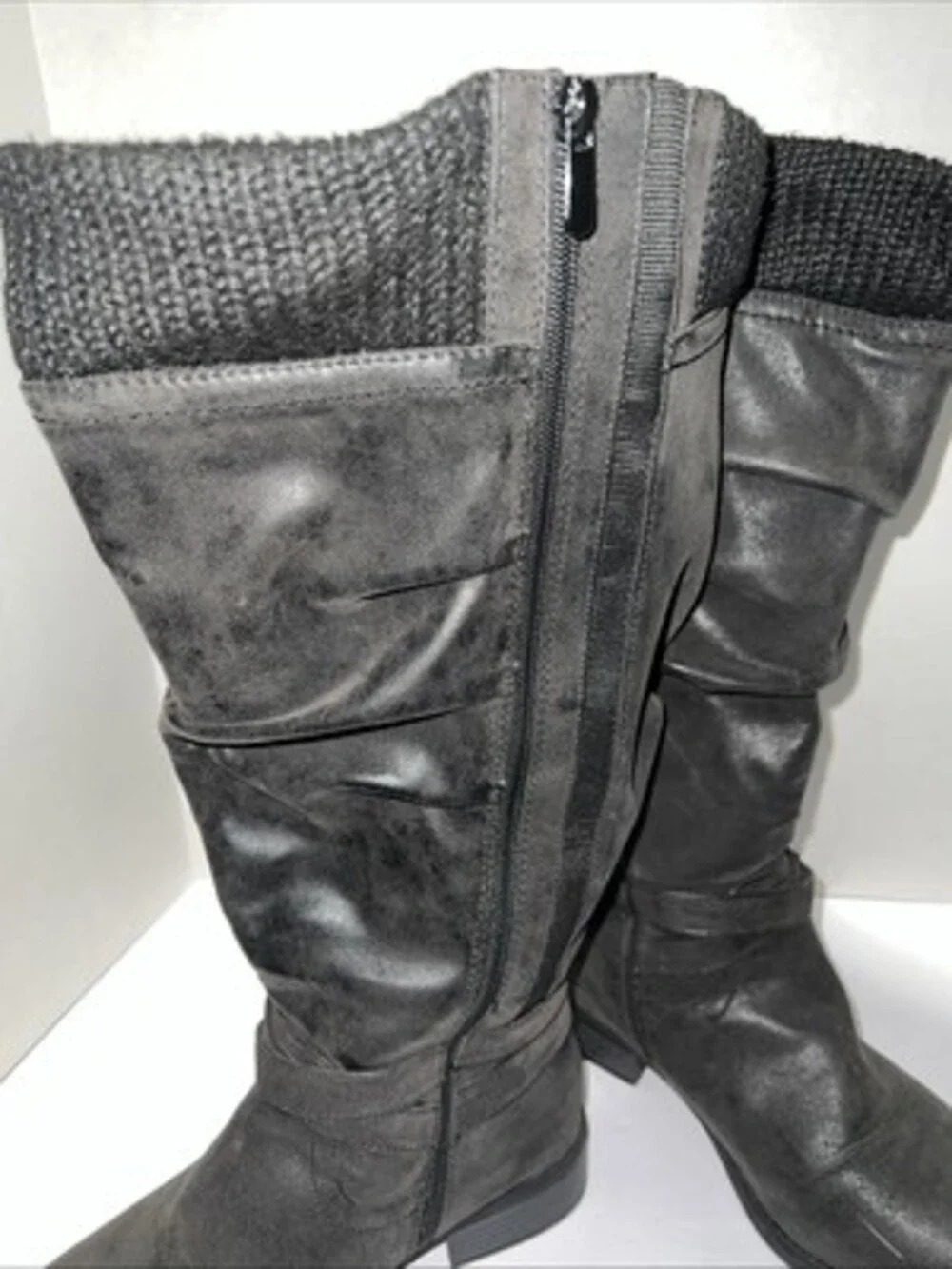 Torrid High Knee Boots 9.5 WW Calf Black Fuex Suede Outsole W/ Leather Flocking